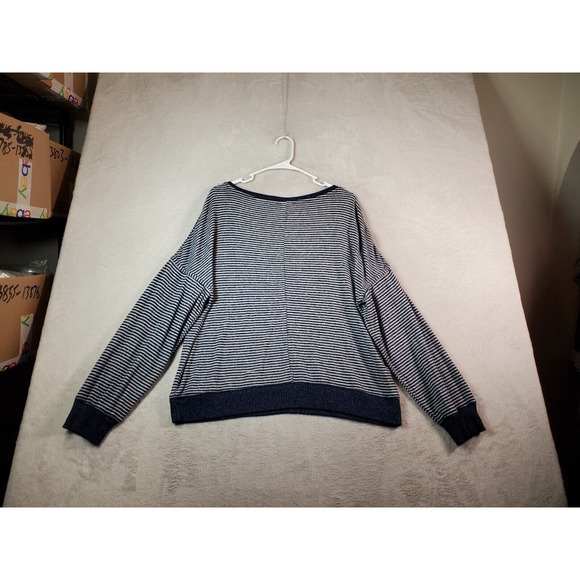 Stars Above Oversized Shirt Top Womens Large Blue Striped Knit Rayon Long Sleeve - Picture 2 of 8